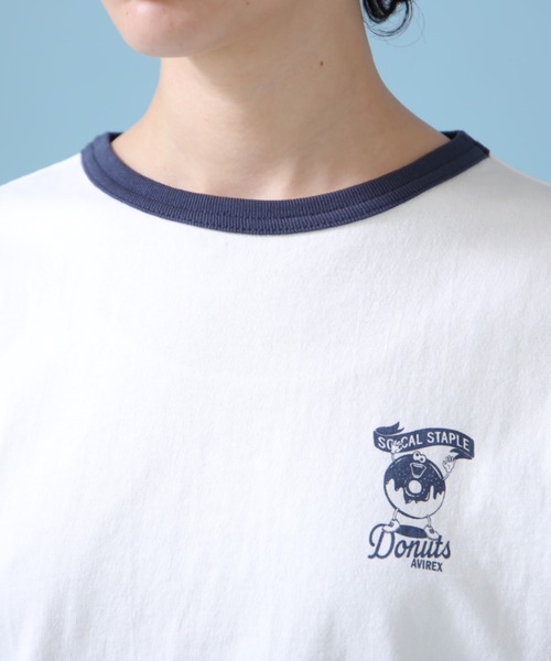 AVIREX（アヴィレックス）の「《WEB&DEPOT限定》DOUNUT ONE POINT RINGER T-SHIRT/ ドーナツワンポイントリンガーTシャツ（Tシャツ/カットソー・レディース・オレンジ/ネイビー・FREE）」の9枚目の写真