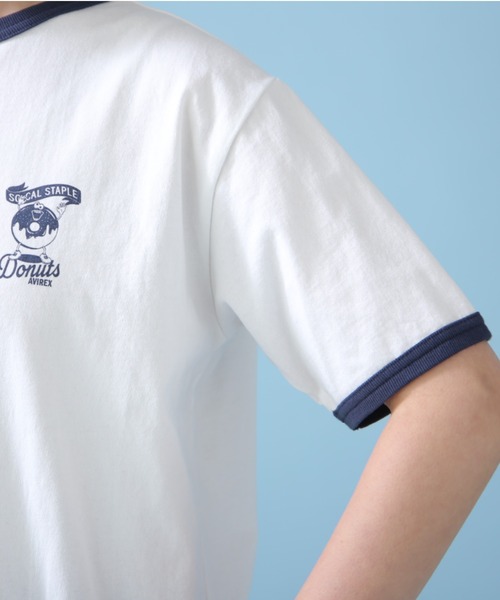 AVIREX（アヴィレックス）の「《WEB&DEPOT限定》DOUNUT ONE POINT RINGER T-SHIRT/ ドーナツワンポイントリンガーTシャツ（Tシャツ/カットソー・レディース・オレンジ/ネイビー・FREE）」の10枚目の写真