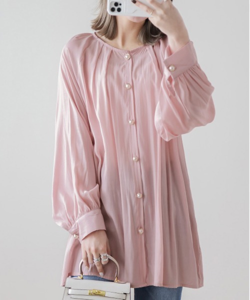 AMELY(エミリー)の「フロントタックブラウス(シャツ/ブラウス・レディース・イエロー/ブラック/ホワイト/ピンク・フリー)」の4枚目の写真
