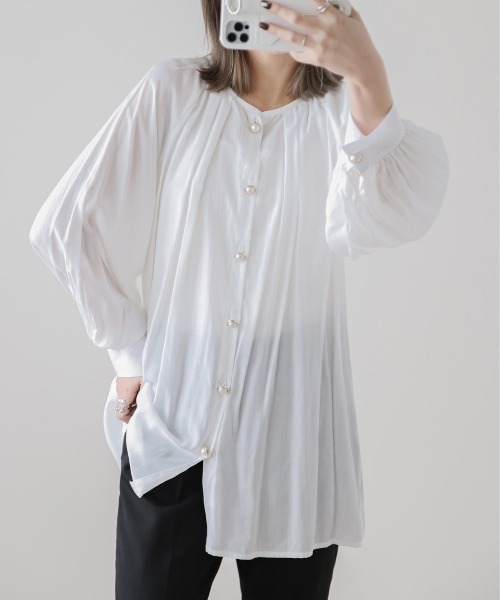 AMELY(エミリー)の「フロントタックブラウス(シャツ/ブラウス・レディース・イエロー/ブラック/ホワイト/ピンク・フリー)」の6枚目の写真