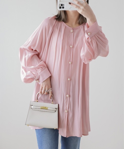 AMELY(エミリー)の「フロントタックブラウス(シャツ/ブラウス・レディース・イエロー/ブラック/ホワイト/ピンク・フリー)」の13枚目の写真
