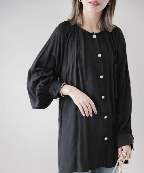AMELY(エミリー)の「フロントタックブラウス(シャツ/ブラウス・レディース・イエロー/ブラック/ホワイト/ピンク・フリー)」の9枚目の写真