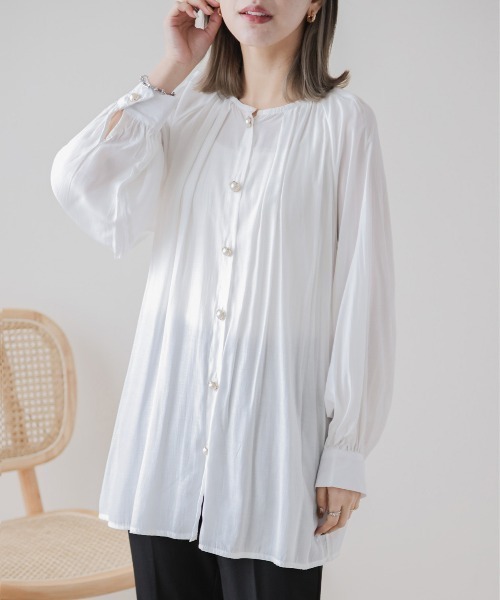 AMELY(エミリー)の「フロントタックブラウス(シャツ/ブラウス・レディース・イエロー/ブラック/ホワイト/ピンク・フリー)」の5枚目の写真