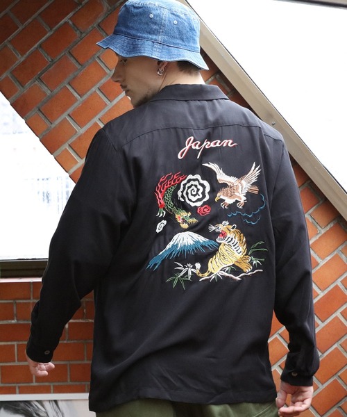 HOUSTON スカジャン XL オリーブ ブラック リバーシブル 虎 鷹 龍 公式サイト XL スカジャン HOUSTON 龍 鷹 虎 リバーシブル ブラック