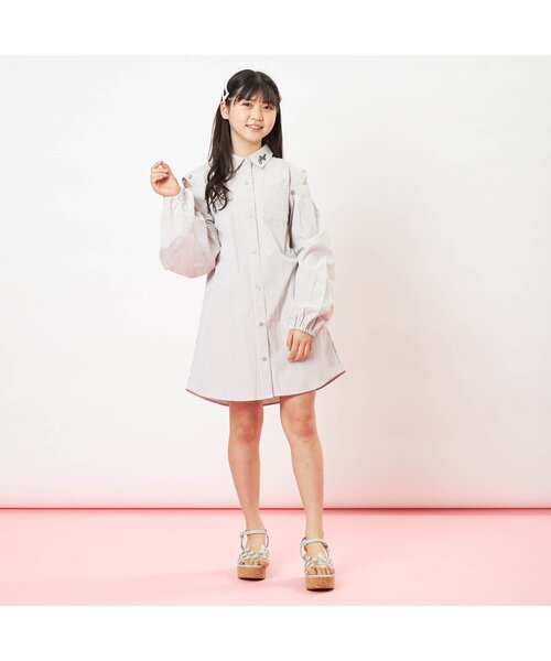 algy（アルジー）の「ボレロ付きシャツワンピ（シャツワンピース・キッズ・ミント/ベージュ/サックスブルー・XX-SMALL/X-SMALL/MEDIUM/SMALL）」の4枚目の写真