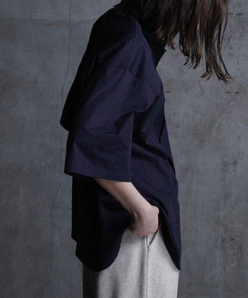 CALLNE（カルネ）の「【CALLNE】Loose Cotton Regular  Color Halfsleeve Shirt / ルーズコットン レギュラーカラー半袖シャツ（シャツ/ブラウス・メンズ・グレー系/ダークネイビー・M/L）」の8枚目の写真