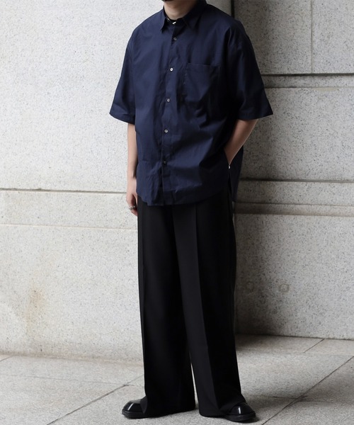 CALLNE（カルネ）の「【CALLNE】Loose Cotton Regular  Color Halfsleeve Shirt / ルーズコットン レギュラーカラー半袖シャツ（シャツ/ブラウス・メンズ・グレー系/ダークネイビー・M/L）」の4枚目の写真