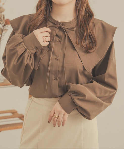 Ambre Neige（アンブルネージュ）の「２WAYビックカラーシャツ／【WEB/EC限定商品】（シャツ/ブラウス・レディース・ライトベージュ/オフホワイト/ダークブラウン・FREE）」の2枚目の写真