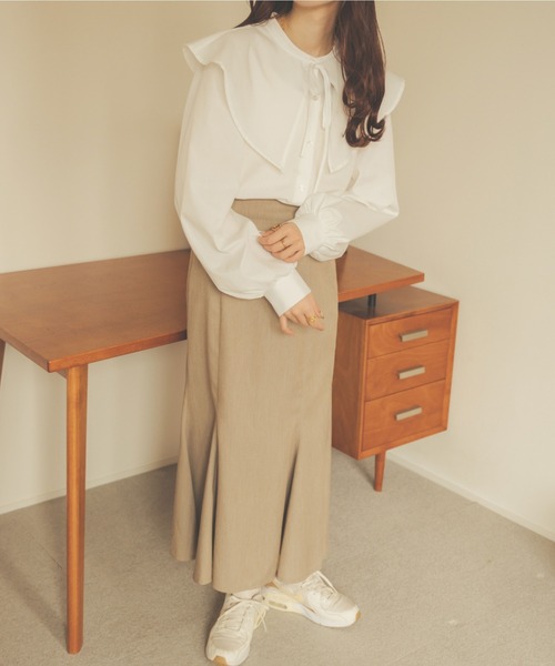 Ambre Neige（アンブルネージュ）の「２WAYビックカラーシャツ／【WEB/EC限定商品】（シャツ/ブラウス・レディース・ライトベージュ/オフホワイト/ダークブラウン・FREE）」の8枚目の写真