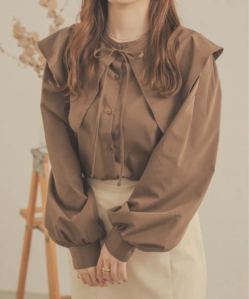 Ambre Neige（アンブルネージュ）の「２WAYビックカラーシャツ／【WEB/EC限定商品】（シャツ/ブラウス・レディース・ライトベージュ/オフホワイト/ダークブラウン・FREE）」の17枚目の写真