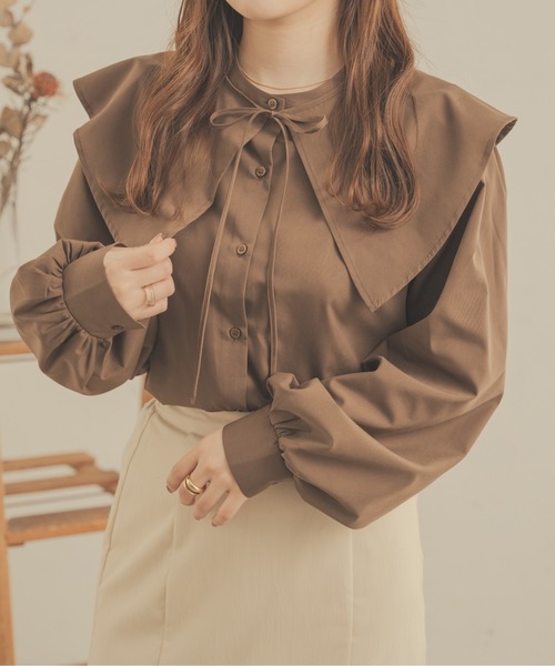 Ambre Neige（アンブルネージュ）の「２WAYビックカラーシャツ／【WEB/EC限定商品】（シャツ/ブラウス・レディース・ライトベージュ/オフホワイト/ダークブラウン・FREE）」の6枚目の写真