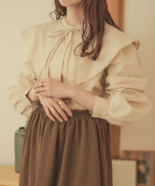 Ambre Neige（アンブルネージュ）の「２WAYビックカラーシャツ／【WEB/EC限定商品】（シャツ/ブラウス・レディース・ライトベージュ/オフホワイト/ダークブラウン・FREE）」の14枚目の写真