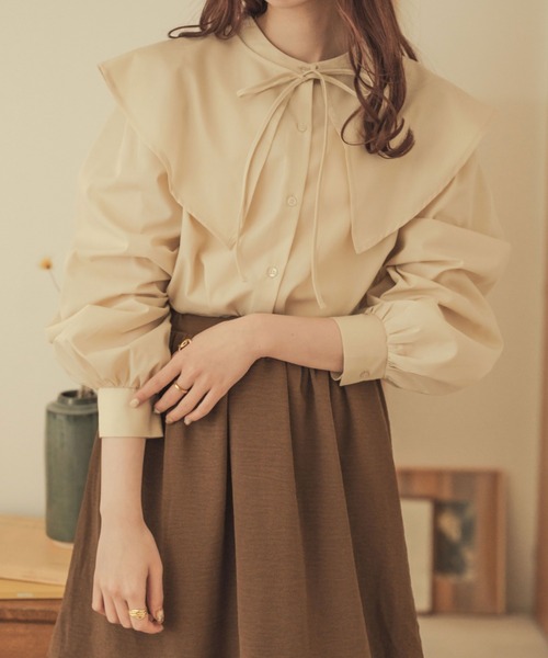 Ambre Neige（アンブルネージュ）の「２WAYビックカラーシャツ／【WEB/EC限定商品】（シャツ/ブラウス・レディース・ライトベージュ/オフホワイト/ダークブラウン・FREE）」の18枚目の写真