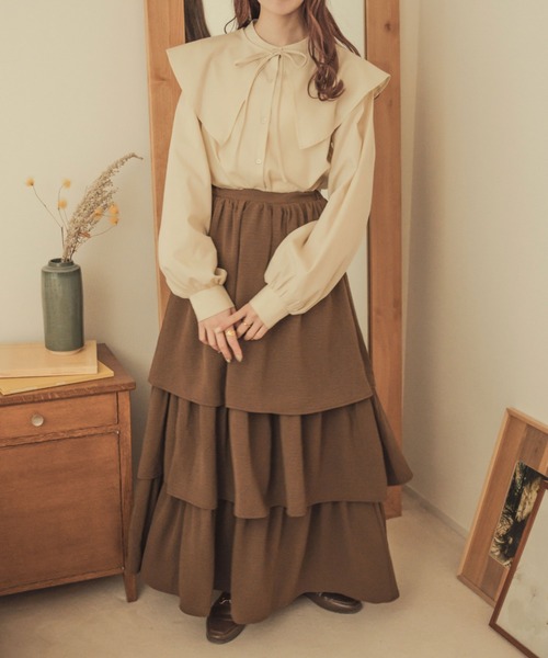 Ambre Neige（アンブルネージュ）の「２WAYビックカラーシャツ／【WEB/EC限定商品】（シャツ/ブラウス・レディース・ライトベージュ/オフホワイト/ダークブラウン・FREE）」の21枚目の写真