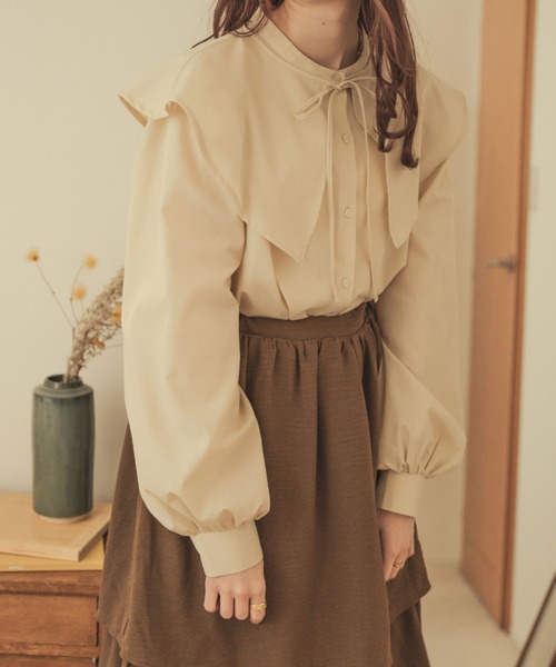 Ambre Neige（アンブルネージュ）の「２WAYビックカラーシャツ／【WEB/EC限定商品】（シャツ/ブラウス・レディース・ライトベージュ/オフホワイト/ダークブラウン・FREE）」の9枚目の写真