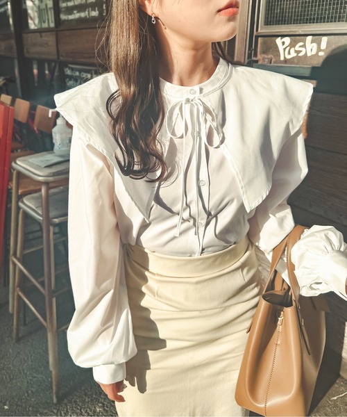 Ambre Neige（アンブルネージュ）の「２WAYビックカラーシャツ／【WEB/EC限定商品】（シャツ/ブラウス・レディース・ライトベージュ/オフホワイト/ダークブラウン・FREE）」の4枚目の写真