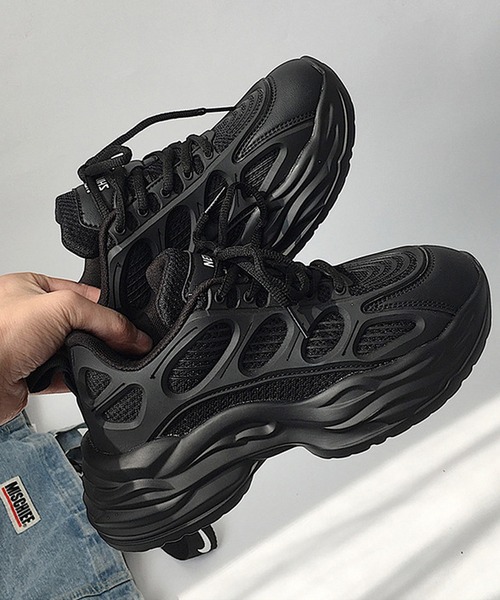 BENDER TOKYO（ベンダートウキョウ）の「ボリュームソール 厚底 テックスニーカー レースアップ ローカット トレーニングシューズ（スニーカー・メンズ・ブラック・27/26/25）」の7枚目の写真