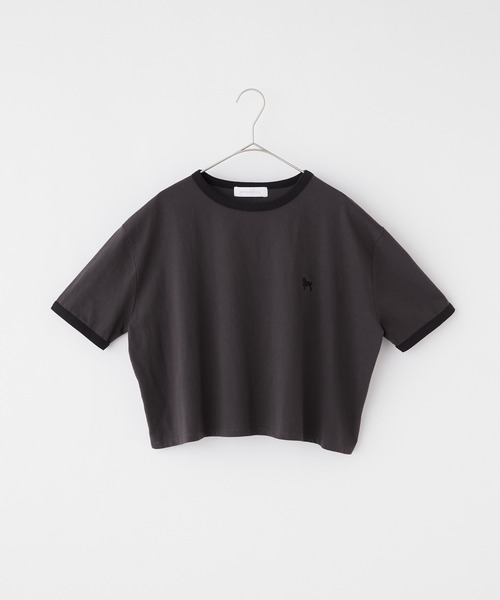 BONLECILL(ボンルシール)の「プードル刺繍 配色リンガークロップド半袖Tシャツ(Tシャツ/カットソー・レディース・オートミール/オフホワイト/チャコールグレー/ライトブルー・FREE)」の20枚目の写真