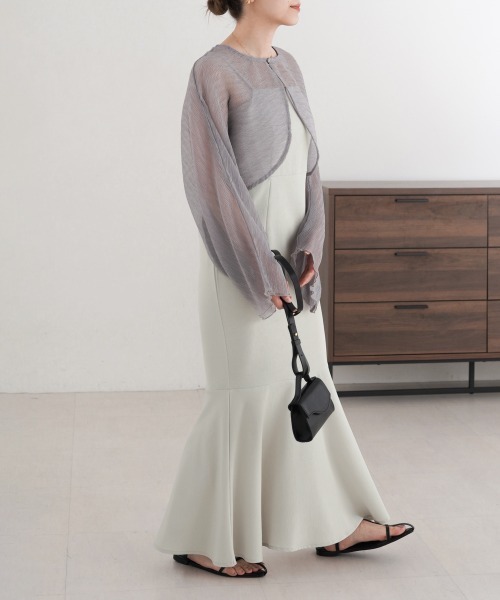 Bab(バブ)の「【低身長向けサイズあり】シアーボレロセットフレアキャミワンピース(ワンピース・レディース・ブラック/ベージュ/ライトグレー・M/S)」の4枚目の写真