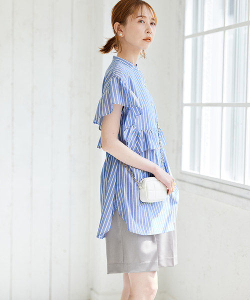 JOURNAL STANDARD ビッグラッフルスタンドシャツ　ストライプフリル JOURNAL STANDARD ビッグラッフルスタンドシャツ ストライプ