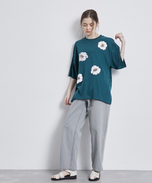 JUNRED（ジュンレッド）の「デフォルメフラワールーズTシャツ（Tシャツ/カットソー・メンズ・グリーン/ブラック/グレー系その他・S/M/L）」の11枚目の写真