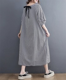 バックリボン ゆったりサイズギンガムチェックワンピース