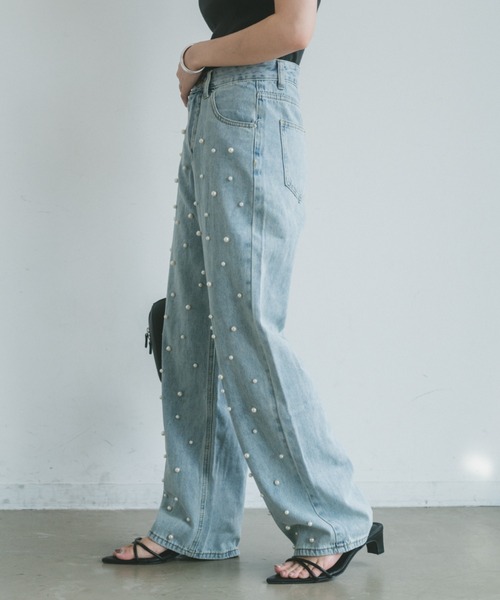 VANNIE U（ヴァニーユー）の「パールセミワイドデニム（デニムパンツ・レディース・ライトブルー・FREE）」の13枚目の写真