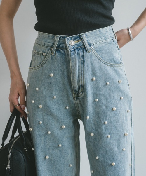 VANNIE U（ヴァニーユー）の「パールセミワイドデニム（デニムパンツ・レディース・ライトブルー・FREE）」の8枚目の写真