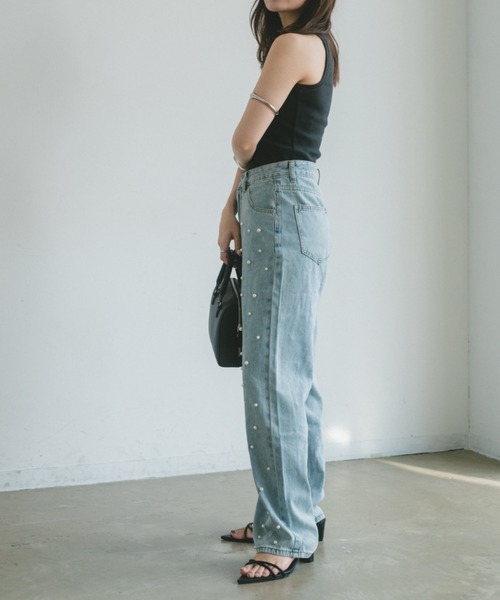 VANNIE U（ヴァニーユー）の「パールセミワイドデニム（デニムパンツ・レディース・ライトブルー・FREE）」の7枚目の写真