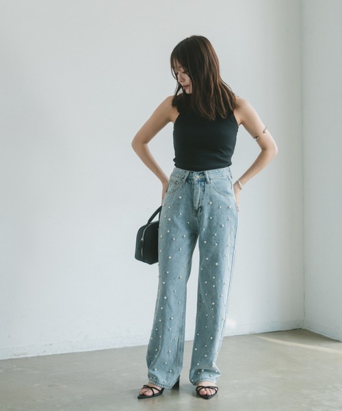 VANNIE U（ヴァニーユー）の「パールセミワイドデニム（デニムパンツ・レディース・ライトブルー・FREE）」の3枚目の写真