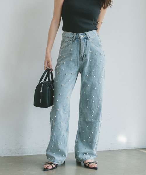 VANNIE U（ヴァニーユー）の「パールセミワイドデニム（デニムパンツ・レディース・ライトブルー・FREE）」の6枚目の写真