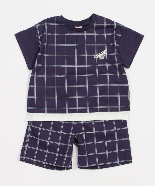 petit main(プティマイン)の「布帛チェックセットアップ(アンサンブル・キッズ・ベージュ/ネイビー・80cm/90cm/100cm/110cm/120cm/130cm)」の1枚目の写真