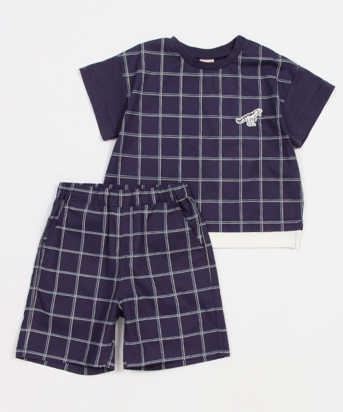 petit main(プティマイン)の「布帛チェックセットアップ(アンサンブル・キッズ・ベージュ/ネイビー・80cm/90cm/100cm/110cm/120cm/130cm)」の7枚目の写真