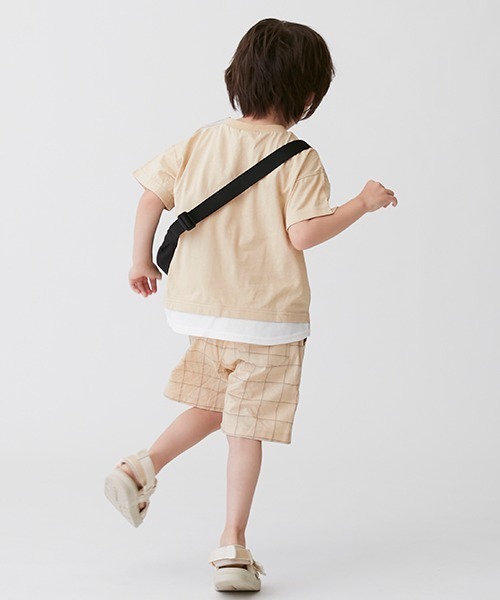 petit main(プティマイン)の「布帛チェックセットアップ(アンサンブル・キッズ・ベージュ/ネイビー・80cm/90cm/100cm/110cm/120cm/130cm)」の3枚目の写真