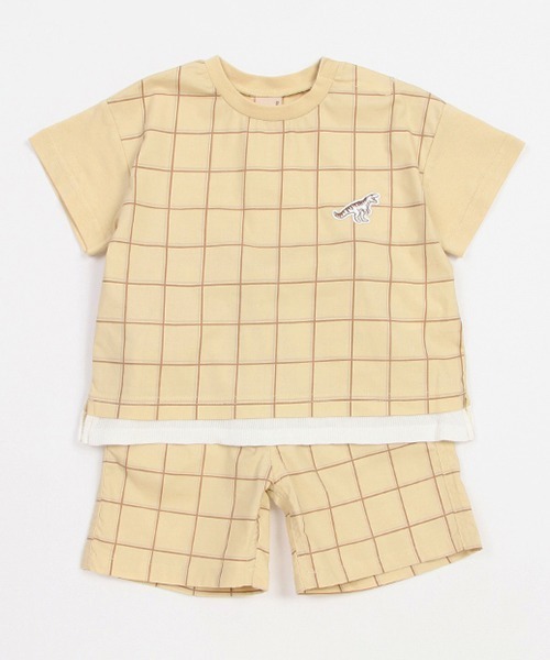 petit main(プティマイン)の「布帛チェックセットアップ(アンサンブル・キッズ・ベージュ/ネイビー・80cm/90cm/100cm/110cm/120cm/130cm)」の4枚目の写真