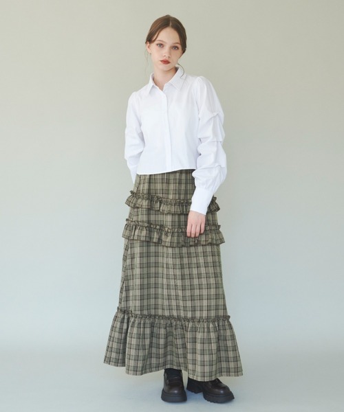 idem（イデム）の「unique sleeve shirt/袖タックショートシャツ（シャツ/ブラウス・レディース・ネイビー/グレー/オフホワイト・FREE）」の11枚目の写真