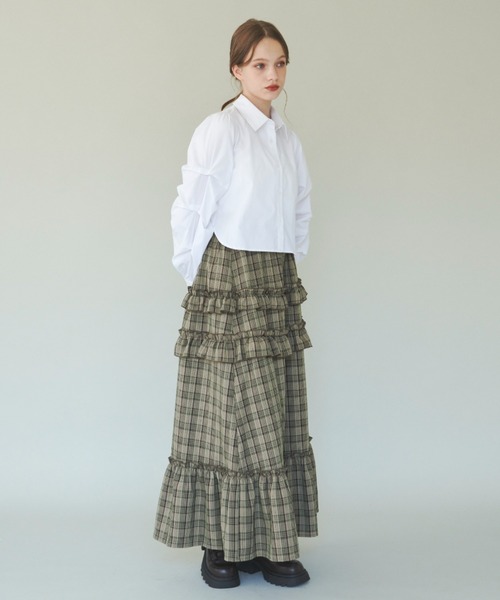 idem（イデム）の「unique sleeve shirt/袖タックショートシャツ（シャツ/ブラウス・レディース・ネイビー/グレー/オフホワイト・FREE）」の12枚目の写真