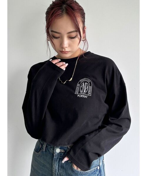 EMODA（エモダ）の「エンブレムマークショートロンT（Tシャツ/カットソー・レディース・ホワイト/ブラック/ベージュ/グレー・FREE）」の7枚目の写真