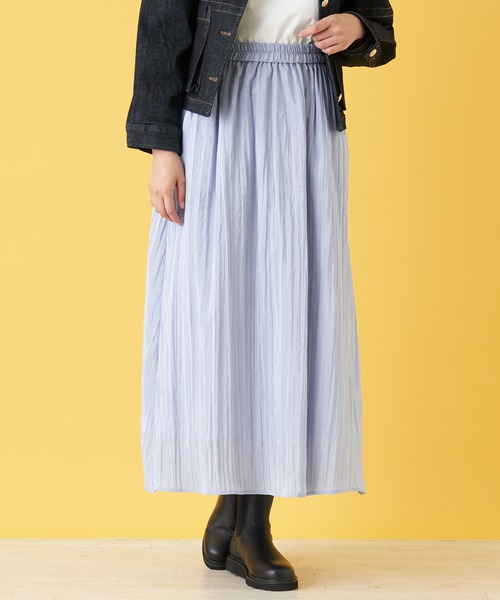 en recre(アンレクレ)の「【Nouque】ランダムプリーツロングスカート(スカート・レディース・サックスブルー/ベージュ/ライム・2)」の1枚目の写真