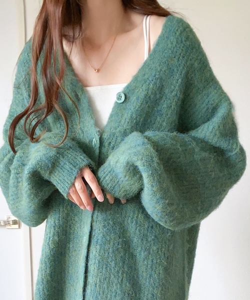 mily bilet（ミウィビレット）の「【mily bilet】大人ふんわり。前後2wayミックス糸シャギーニットカーディガン（カーディガン/ボレロ・レディース・グリーン/ブラック/アイボリー・MEDIUM/LARGE/X-LARGE/SMALL）」の3枚目の写真