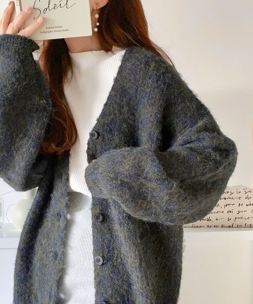 mily bilet（ミウィビレット）の「【mily bilet】大人ふんわり。前後2wayミックス糸シャギーニットカーディガン（カーディガン/ボレロ・レディース・グリーン/ブラック/アイボリー・MEDIUM/LARGE/X-LARGE/SMALL）」の16枚目の写真