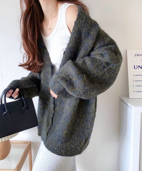 mily bilet（ミウィビレット）の「【mily bilet】大人ふんわり。前後2wayミックス糸シャギーニットカーディガン（カーディガン/ボレロ・レディース・グリーン/ブラック/アイボリー・MEDIUM/LARGE/X-LARGE/SMALL）」の14枚目の写真