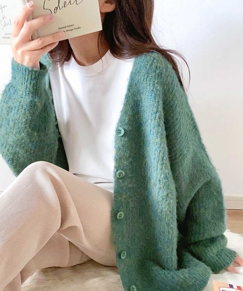 mily bilet（ミウィビレット）の「【mily bilet】大人ふんわり。前後2wayミックス糸シャギーニットカーディガン（カーディガン/ボレロ・レディース・グリーン/ブラック/アイボリー・MEDIUM/LARGE/X-LARGE/SMALL）」の21枚目の写真