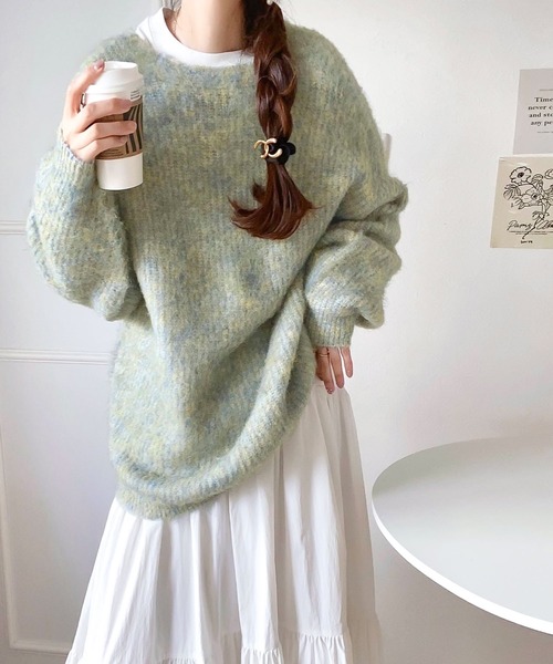 mily bilet（ミウィビレット）の「【mily bilet】大人ふんわり。前後2wayミックス糸シャギーニットカーディガン（カーディガン/ボレロ・レディース・グリーン/ブラック/アイボリー・MEDIUM/LARGE/X-LARGE/SMALL）」の5枚目の写真