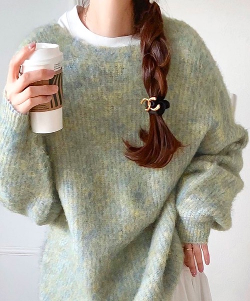 mily bilet（ミウィビレット）の「【mily bilet】大人ふんわり。前後2wayミックス糸シャギーニットカーディガン（カーディガン/ボレロ・レディース・グリーン/ブラック/アイボリー・MEDIUM/LARGE/X-LARGE/SMALL）」の4枚目の写真