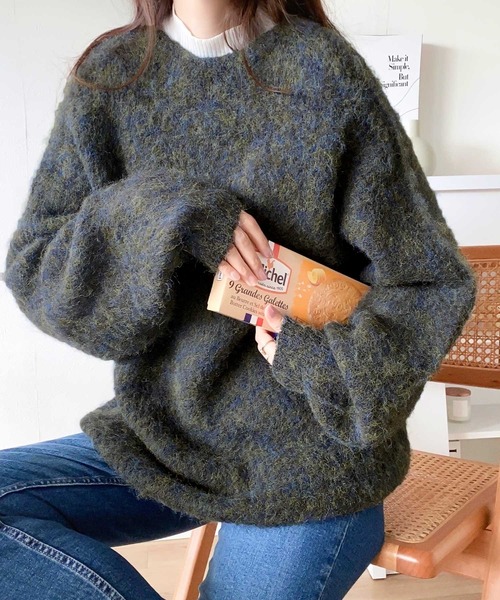 mily bilet（ミウィビレット）の「【mily bilet】大人ふんわり。前後2wayミックス糸シャギーニットカーディガン（カーディガン/ボレロ・レディース・グリーン/ブラック/アイボリー・MEDIUM/LARGE/X-LARGE/SMALL）」の6枚目の写真