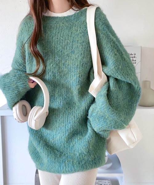 mily bilet（ミウィビレット）の「【mily bilet】大人ふんわり。前後2wayミックス糸シャギーニットカーディガン（カーディガン/ボレロ・レディース・グリーン/ブラック/アイボリー・MEDIUM/LARGE/X-LARGE/SMALL）」の8枚目の写真