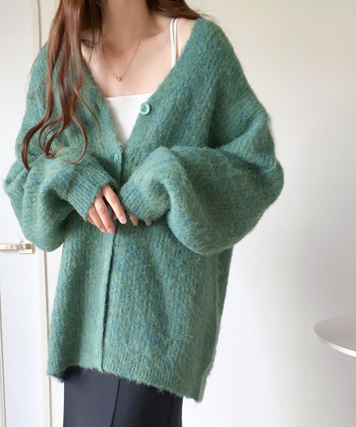 mily bilet（ミウィビレット）の「【mily bilet】大人ふんわり。前後2wayミックス糸シャギーニットカーディガン（カーディガン/ボレロ・レディース・グリーン/ブラック/アイボリー・MEDIUM/LARGE/X-LARGE/SMALL）」の7枚目の写真