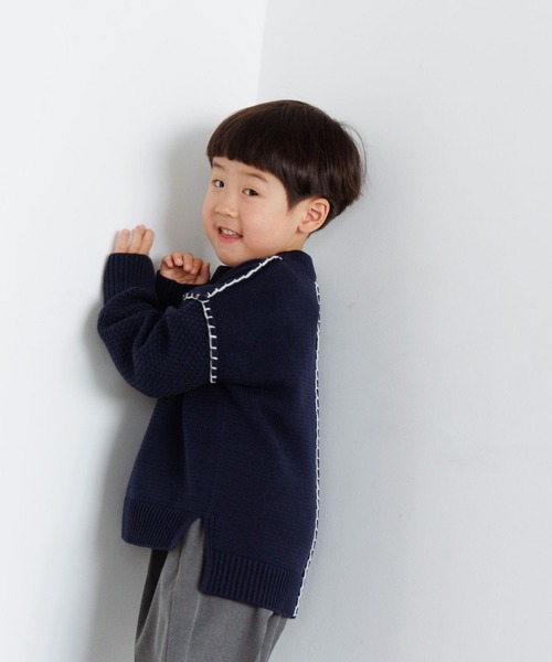 LOWRYS FARM(ローリーズファーム)の「5Gハイショクステッチプルオーバー 961679(ニット/セーター・キッズ・チャコールグレー/ネイビー/イエロー/アイボリー・110cm/120cm/130cm/140cm/150cm)」の1枚目の写真