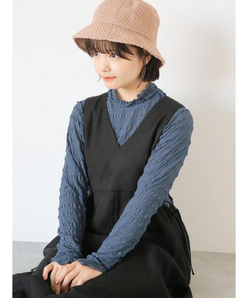 ehka sopo(エヘカソポ)の「シャーリングシアーメロートップス(Tシャツ/カットソー・レディース・キナリ/ブラック/ブルー・F)」の3枚目の写真